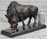 Wild Boar Bronze Sculpture on Marble Base J. Moigniez