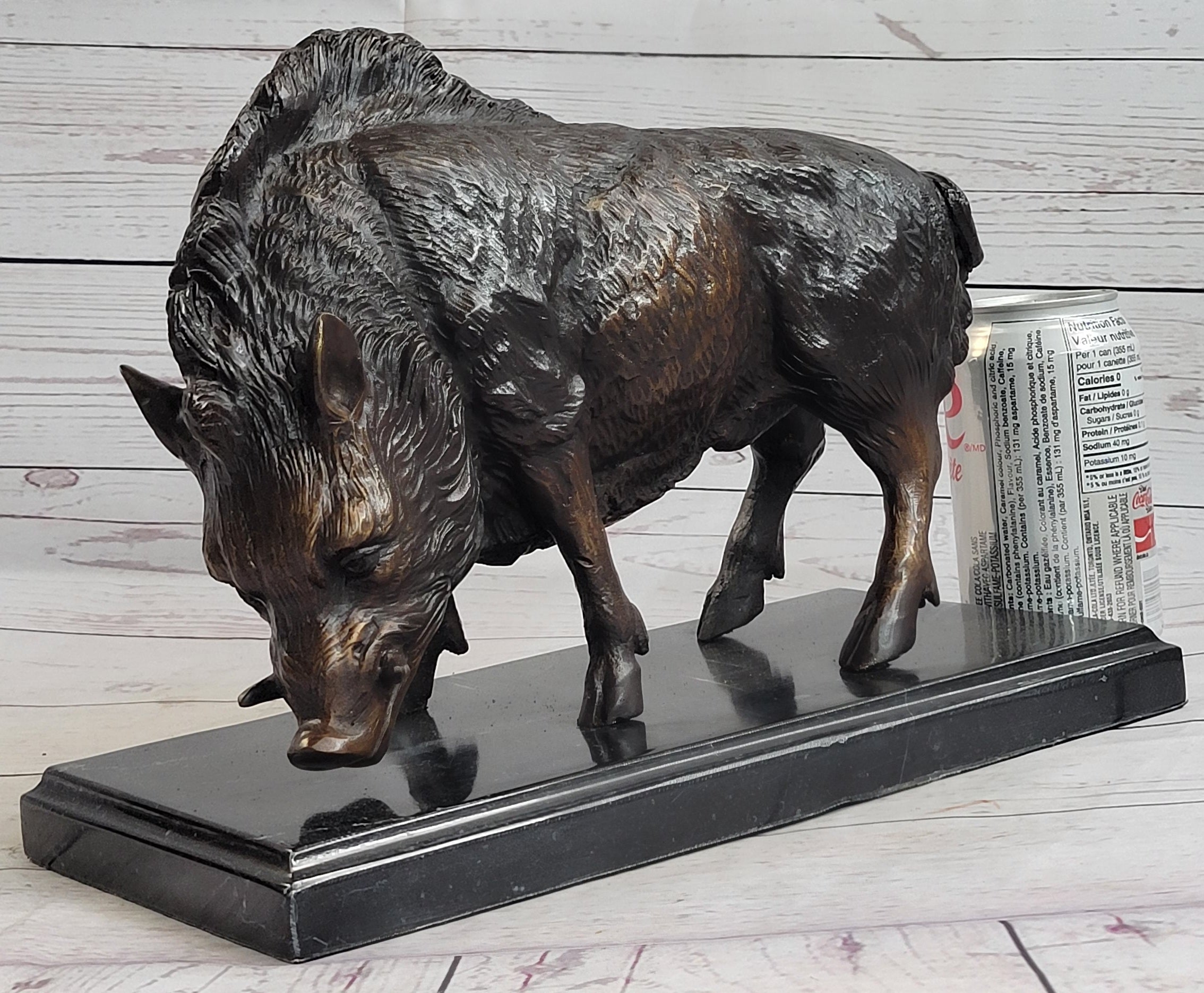 Wild Boar Bronze Sculpture on Marble Base J. Moigniez