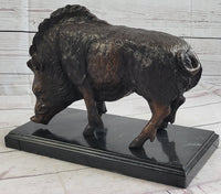 Wild Boar Bronze Sculpture on Marble Base J. Moigniez