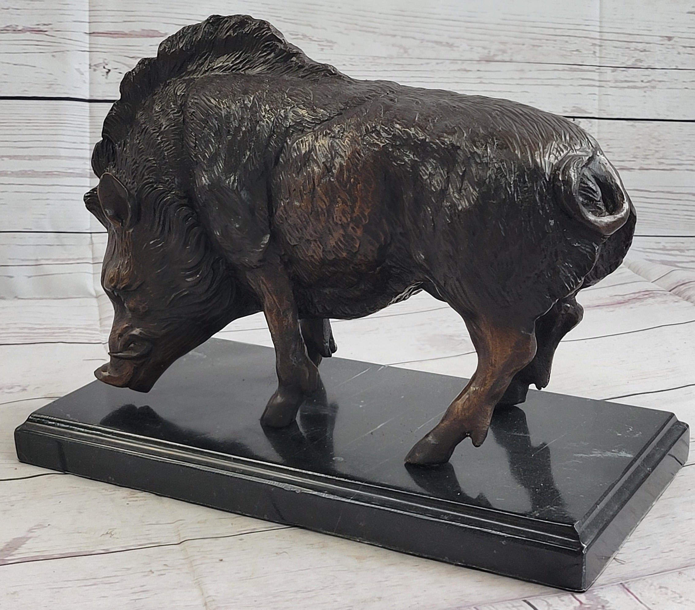 Wild Boar Bronze Sculpture on Marble Base J. Moigniez