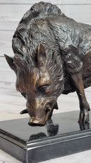 Wild Boar Bronze Sculpture on Marble Base J. Moigniez