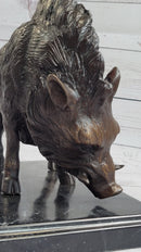 Wild Boar Bronze Sculpture on Marble Base J. Moigniez