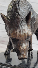 Wild Boar Bronze Sculpture on Marble Base J. Moigniez