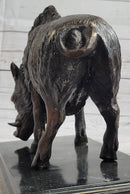 Wild Boar Bronze Sculpture on Marble Base J. Moigniez