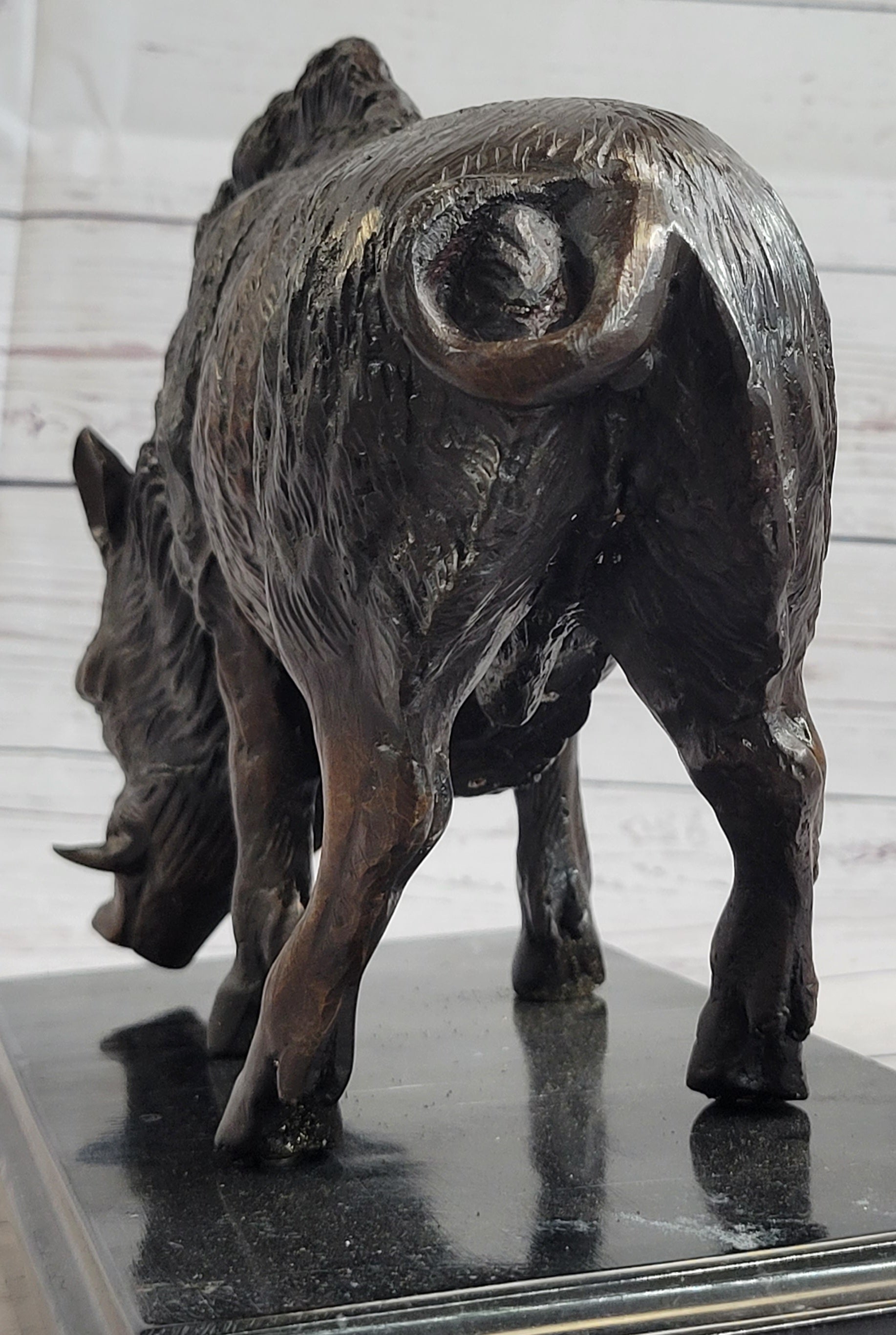 Wild Boar Bronze Sculpture on Marble Base J. Moigniez