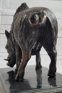 Wild Boar Bronze Sculpture on Marble Base J. Moigniez