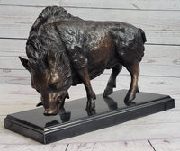 Wild Boar Bronze Sculpture on Marble Base J. Moigniez
