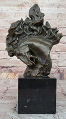 Bronze Horse Head Bust – Swirling Mane Sculpture on Marble Base