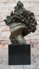Bronze Horse Head Bust – Swirling Mane Sculpture on Marble Base