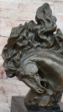 Bronze Horse Head Bust – Swirling Mane Sculpture on Marble Base