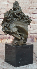 Bronze Horse Head Bust – Swirling Mane Sculpture on Marble Base