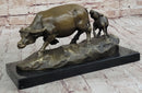 Mother Buffalo & Calf Bronze Sculpture – Timeless Pastoral Artwork on Marble Base