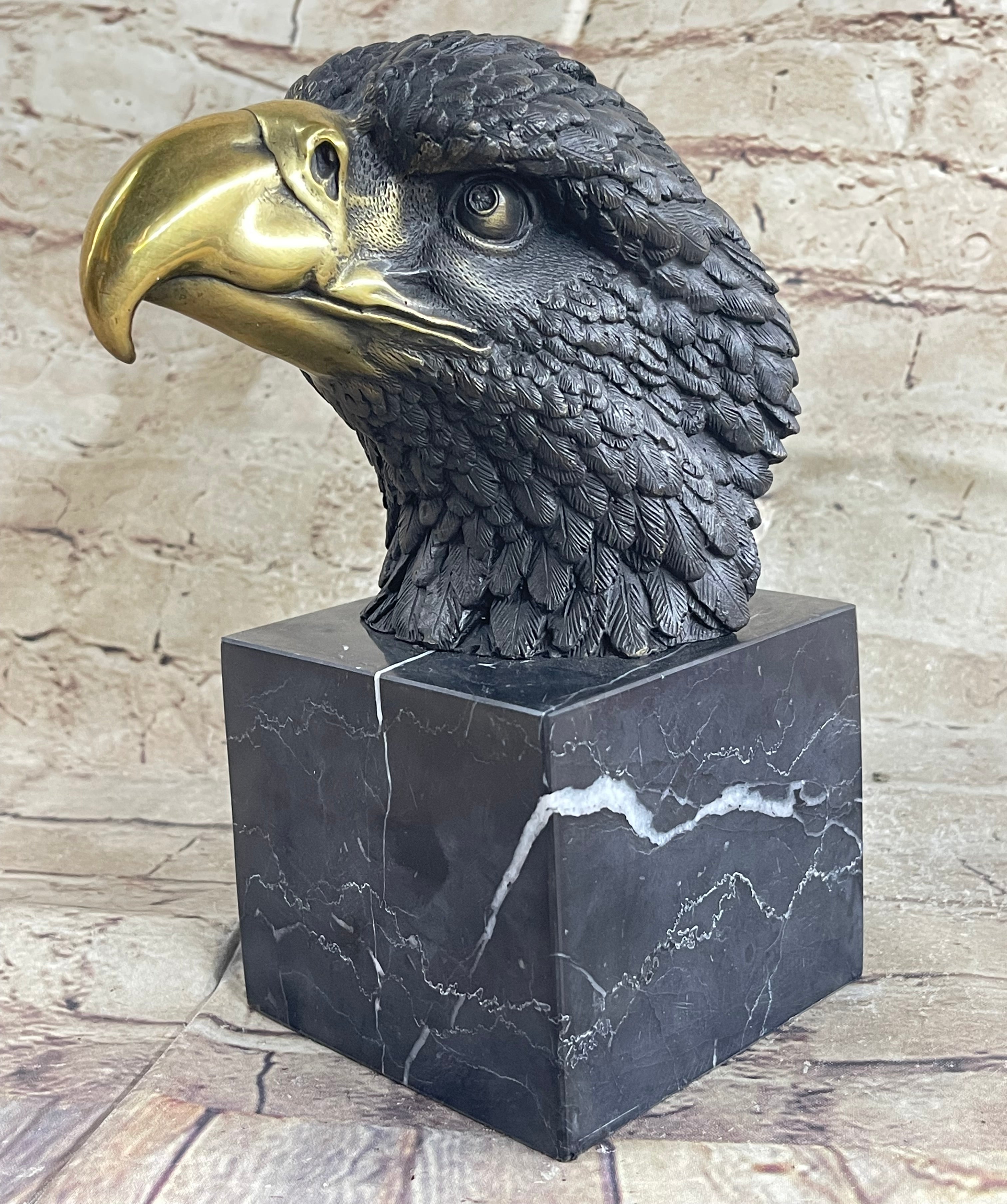 American Bald Eagle Head Bronze Bust by Milo on Marble Base