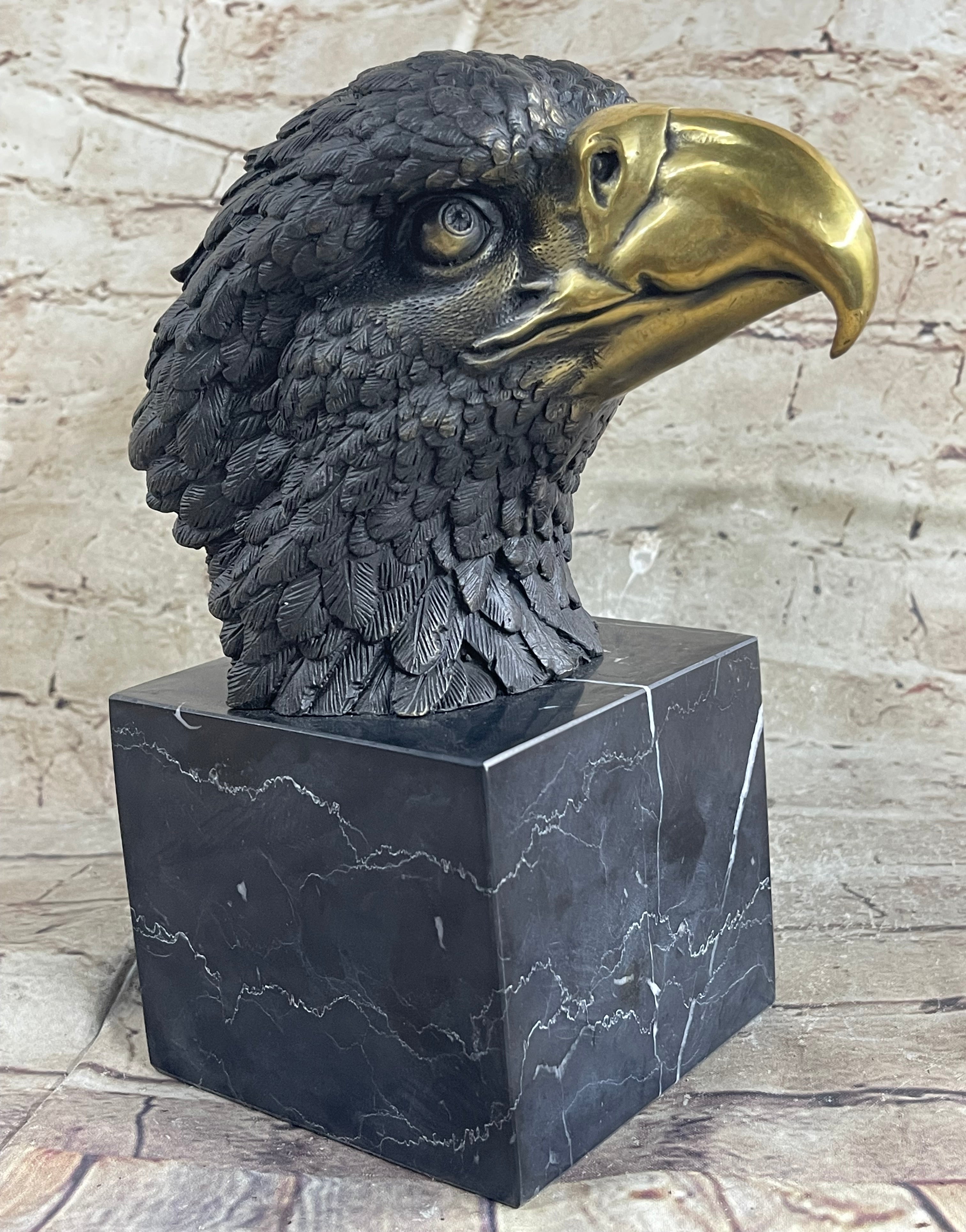 American Bald Eagle Head Bronze Bust by Milo on Marble Base