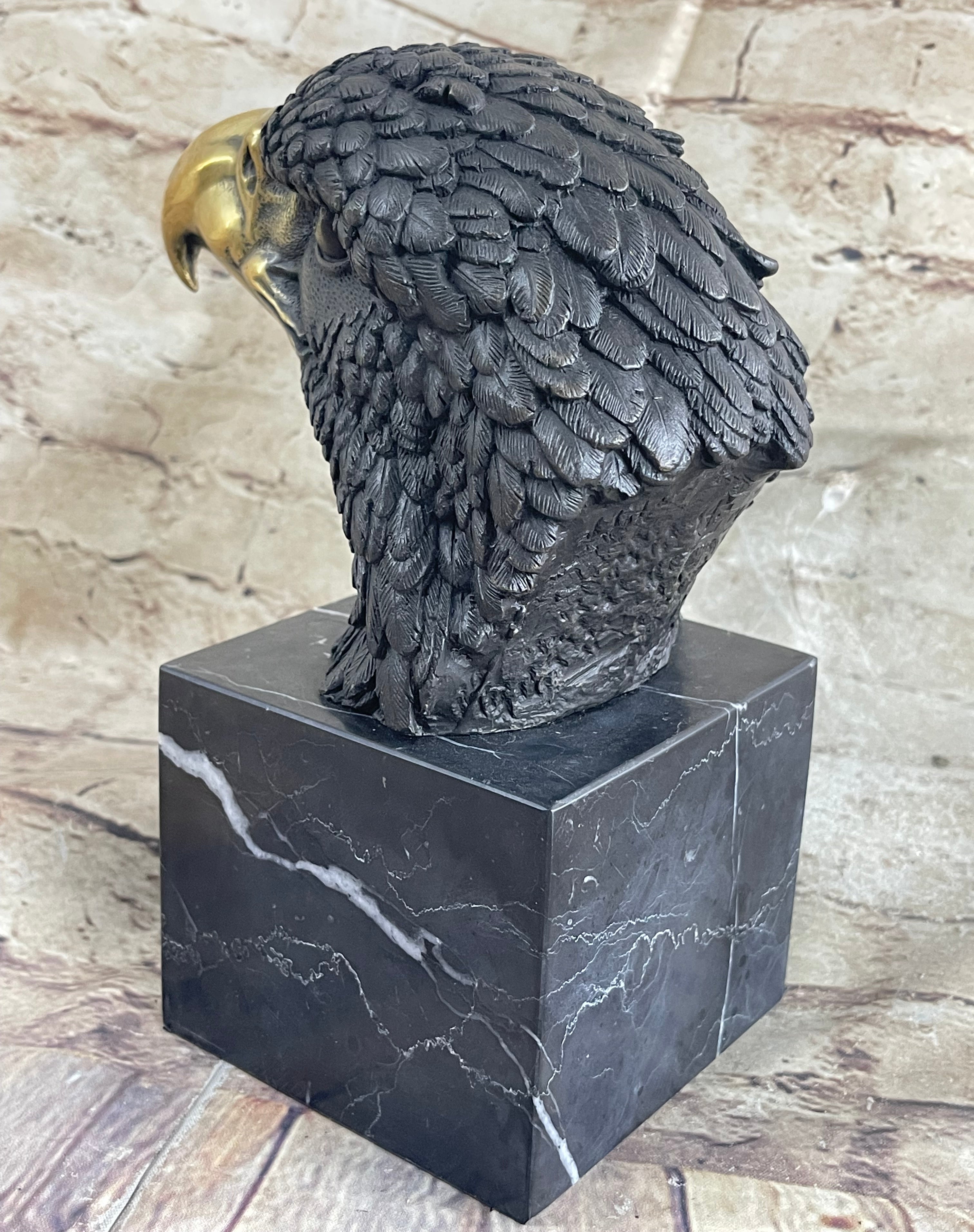 American Bald Eagle Head Bronze Bust by Milo on Marble Base