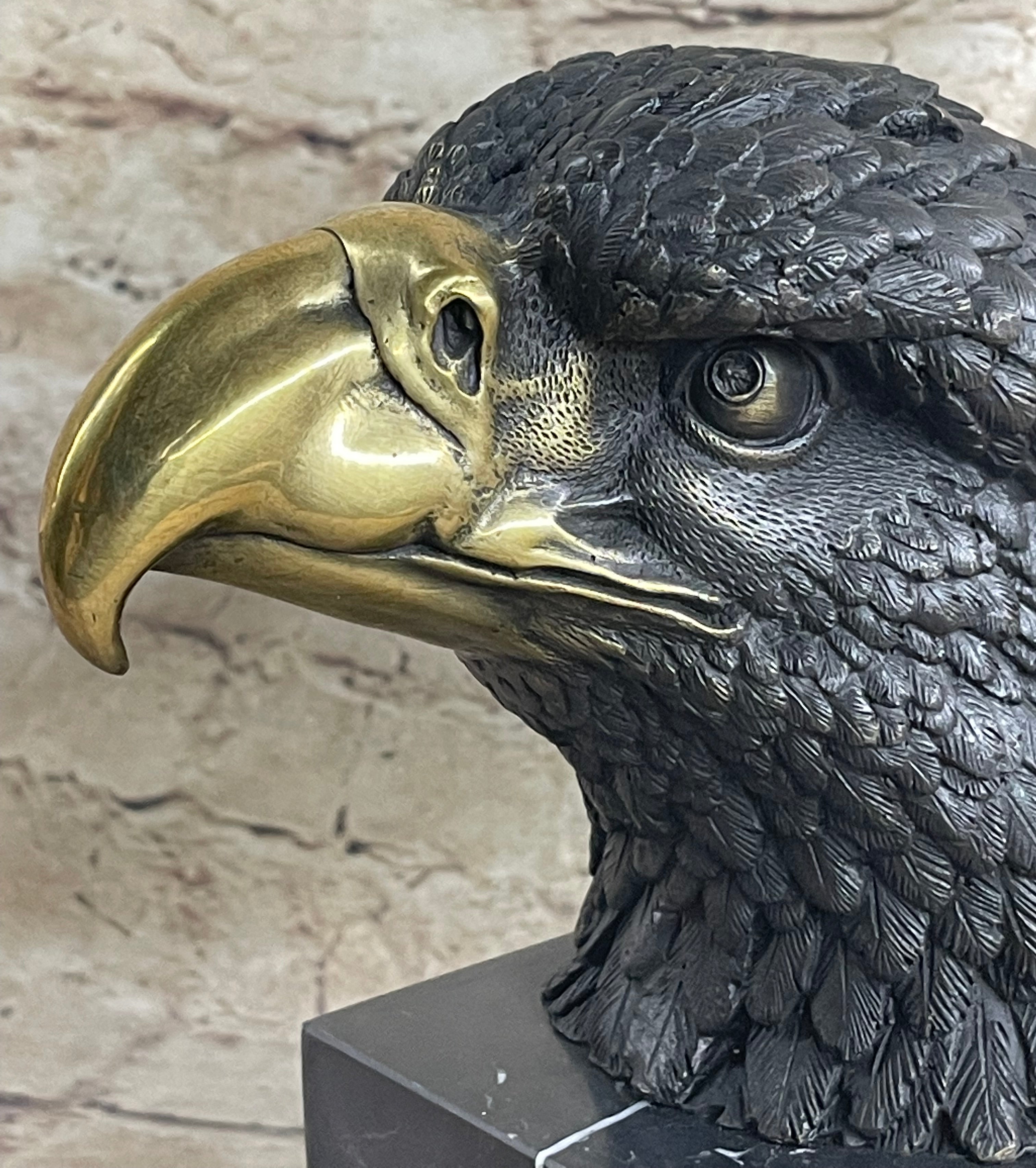 American Bald Eagle Head Bronze Bust by Milo on Marble Base
