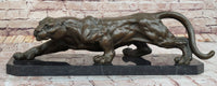 Stalking Panther Cougar Lioness Bronze Sculpture on Marble Base