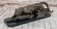 Stalking Panther Cougar Lioness Bronze Sculpture on Marble Base
