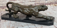 Stalking Panther Cougar Lioness Bronze Sculpture on Marble Base