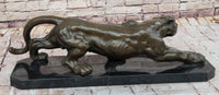 Stalking Panther Cougar Lioness Bronze Sculpture on Marble Base