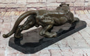 Stalking Panther Cougar Lioness Bronze Sculpture on Marble Base