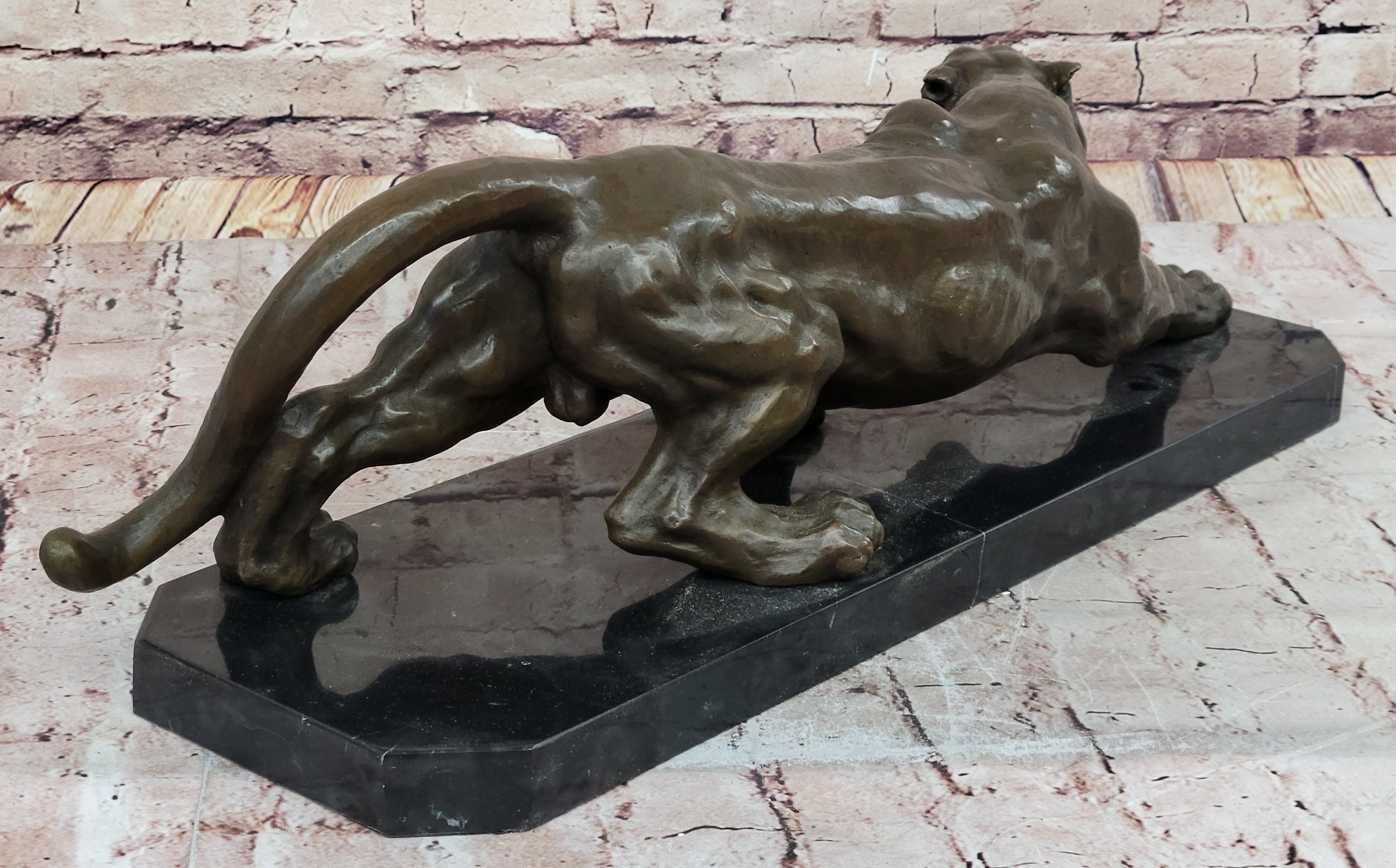Stalking Panther Cougar Lioness Bronze Sculpture on Marble Base