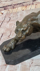 Stalking Panther Cougar Lioness Bronze Sculpture on Marble Base