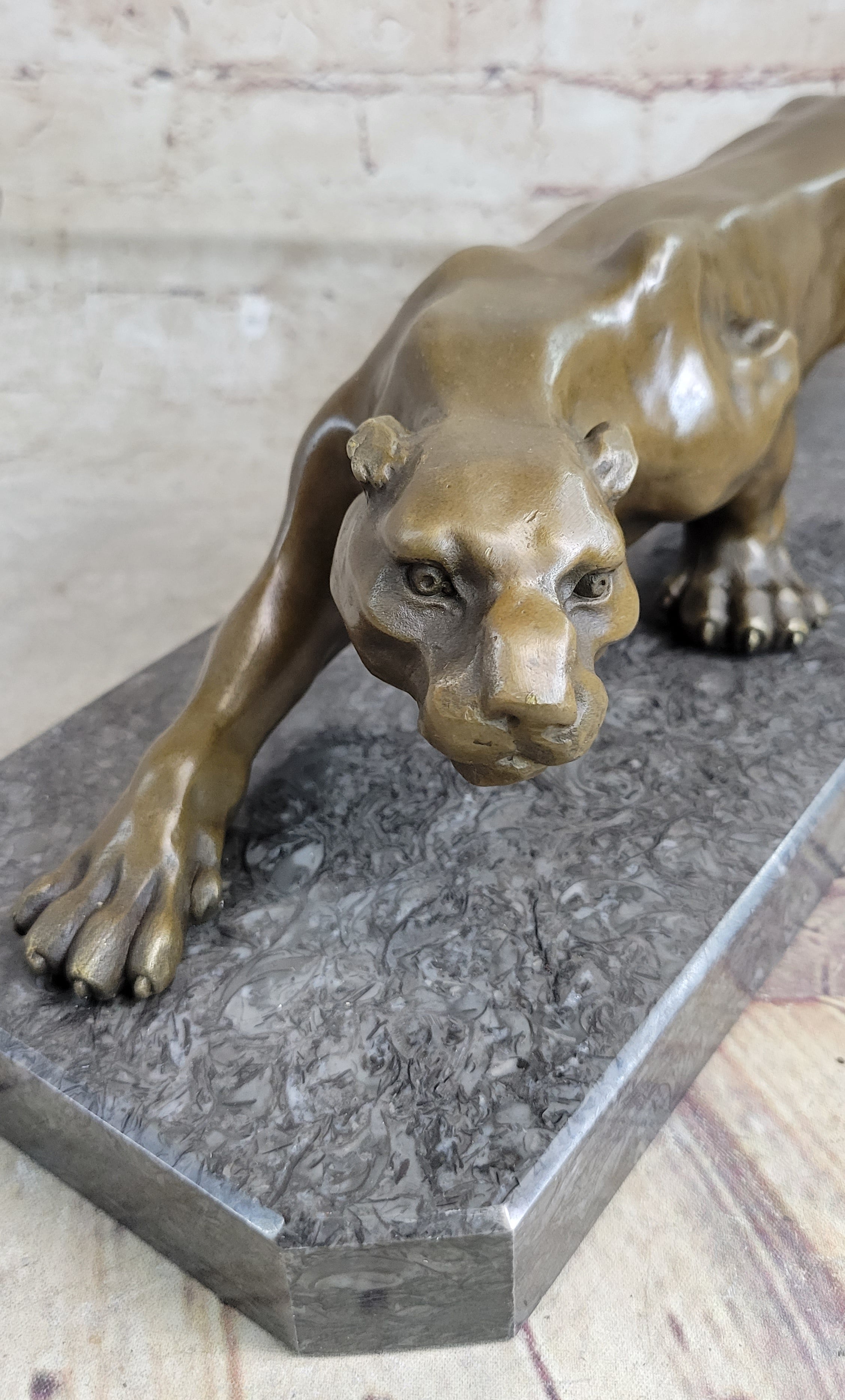 Cougar Panther Lioness Mountain Lion Bronze Sculpture Barye 5" x 16"