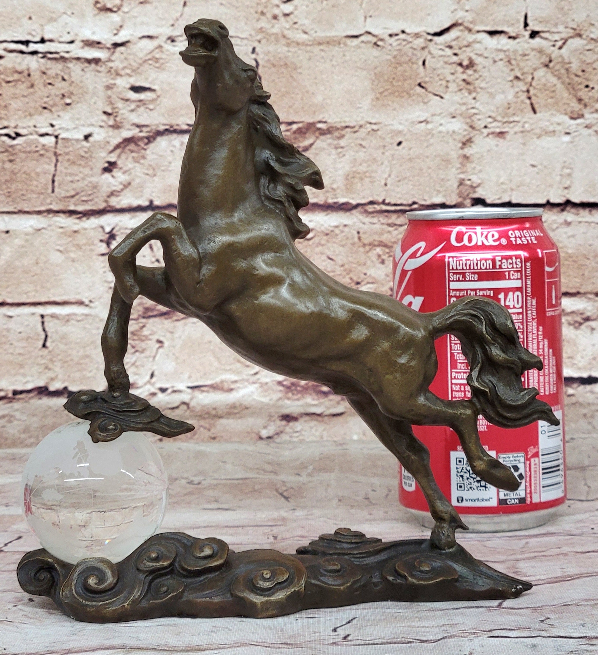 Bronze Horse Sculpture w/ Crystal Ball - Signed Equestrian Art by Milo