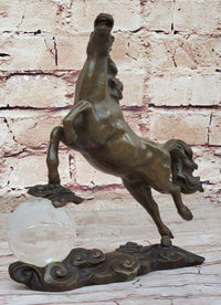 Bronze Horse Sculpture w/ Crystal Ball - Signed Equestrian Art by Milo