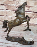 Bronze Horse Sculpture w/ Crystal Ball - Signed Equestrian Art by Milo