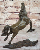 Bronze Horse Sculpture w/ Crystal Ball - Signed Equestrian Art by Milo