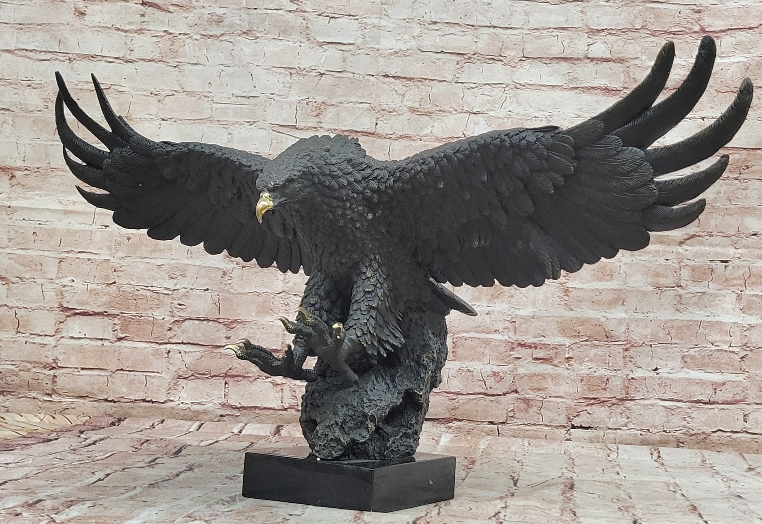 Incredibly Realistic and Large Bronze Sculpture of a Hunting Eagle Figurine