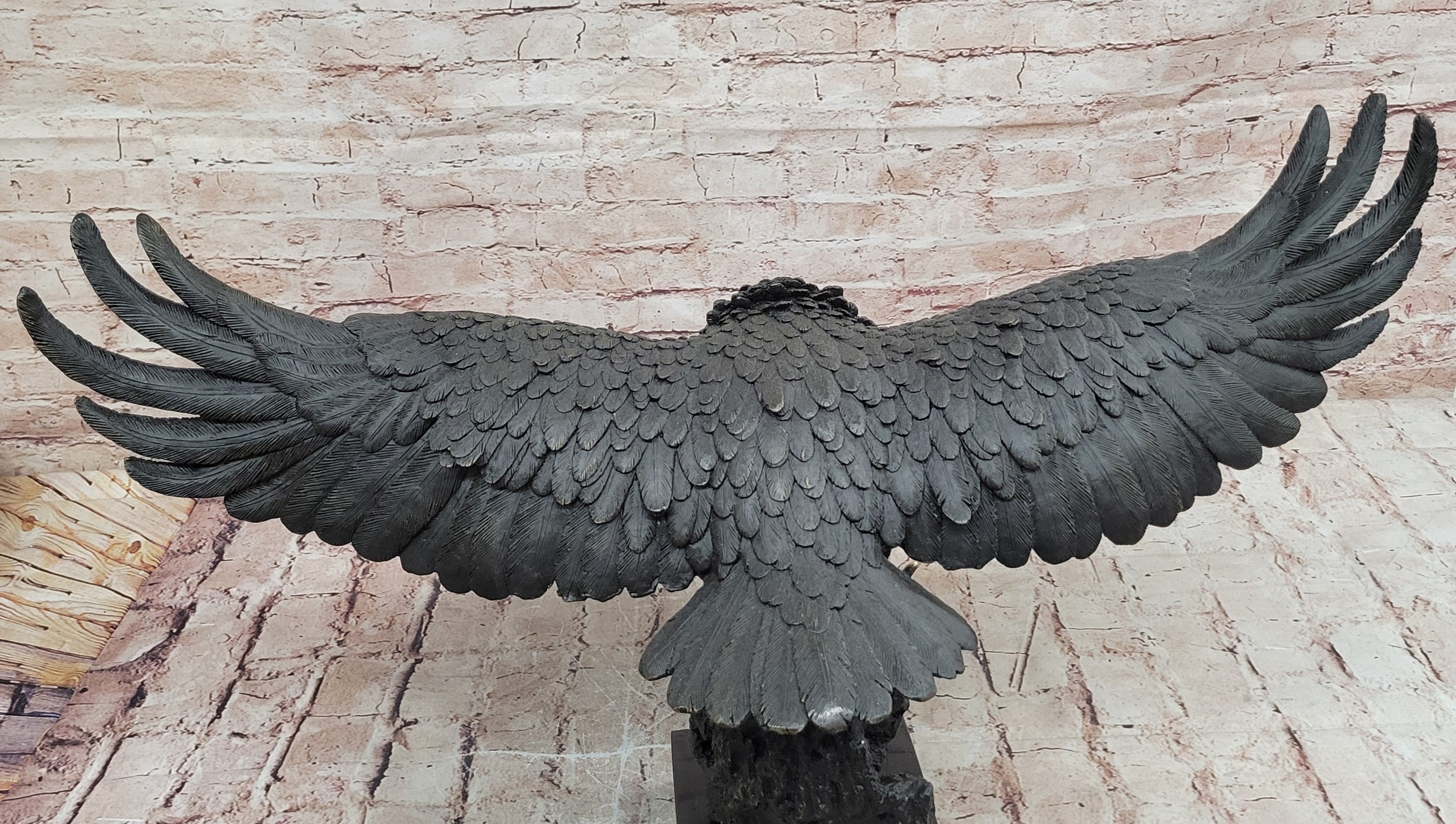 Incredibly Realistic and Large Bronze Sculpture of a Hunting Eagle Figurine