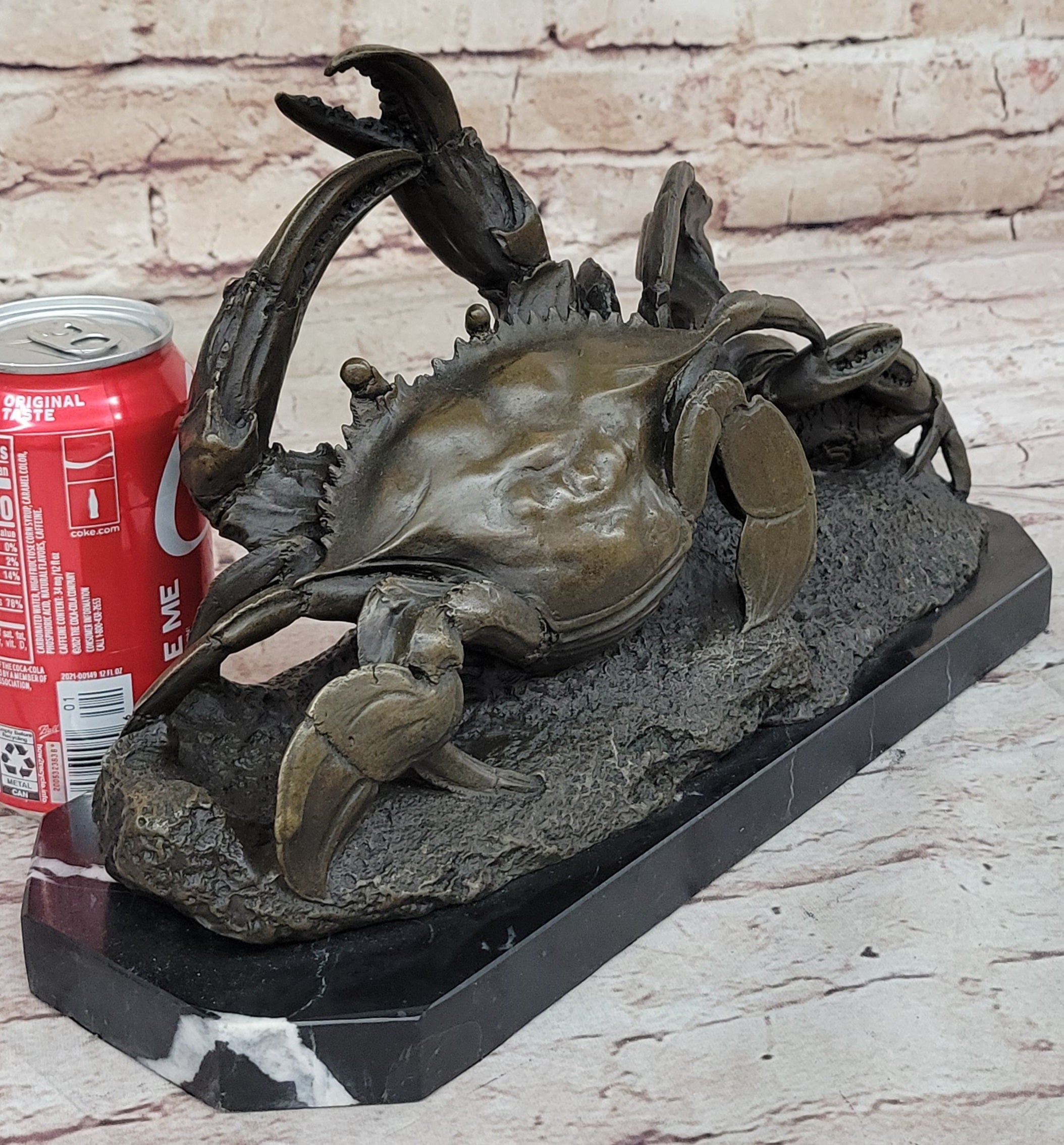 Bronze Crab Sculpture Coastal Marine on Marble Base