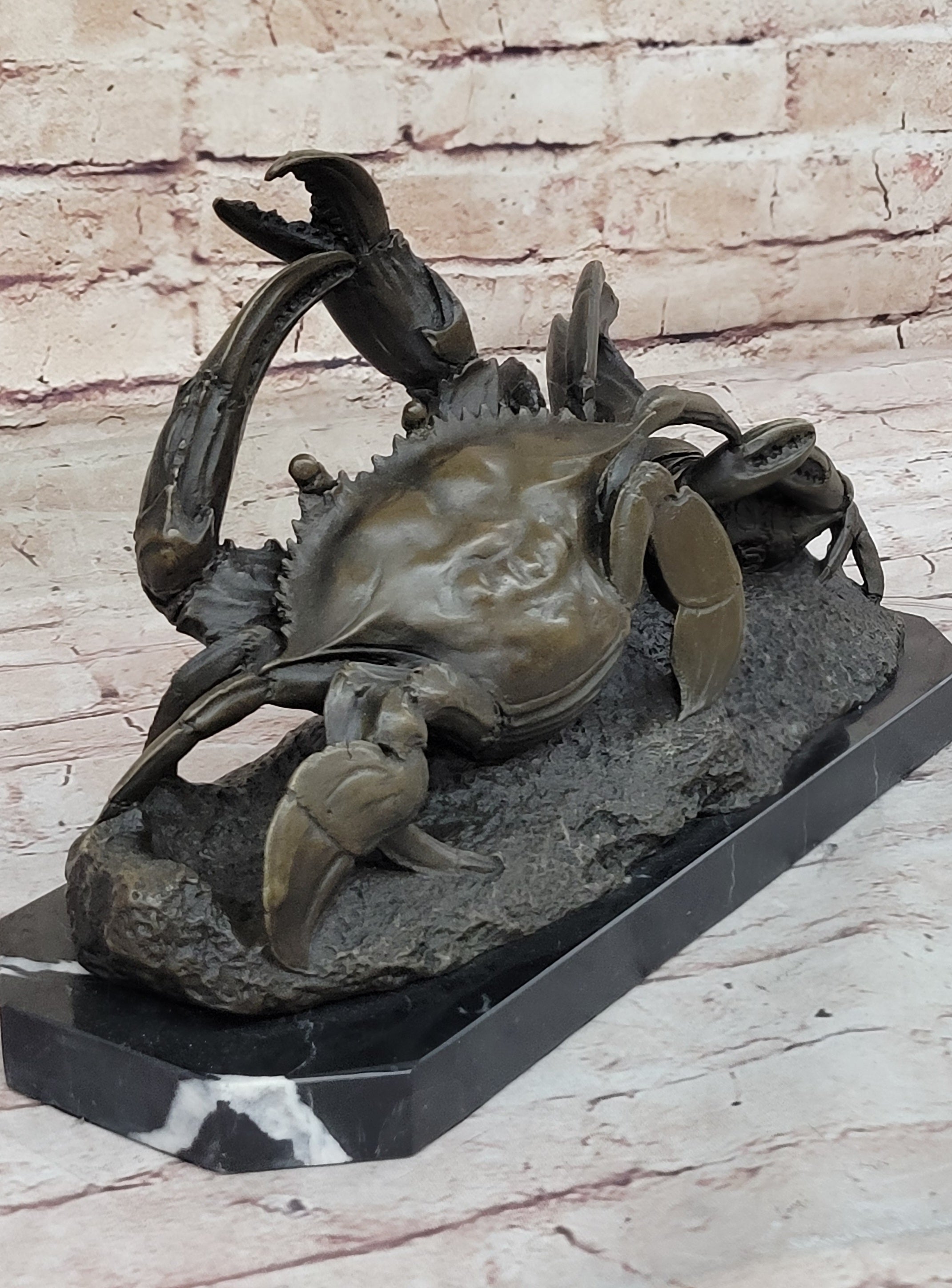 Bronze Crab Sculpture Coastal Marine on Marble Base