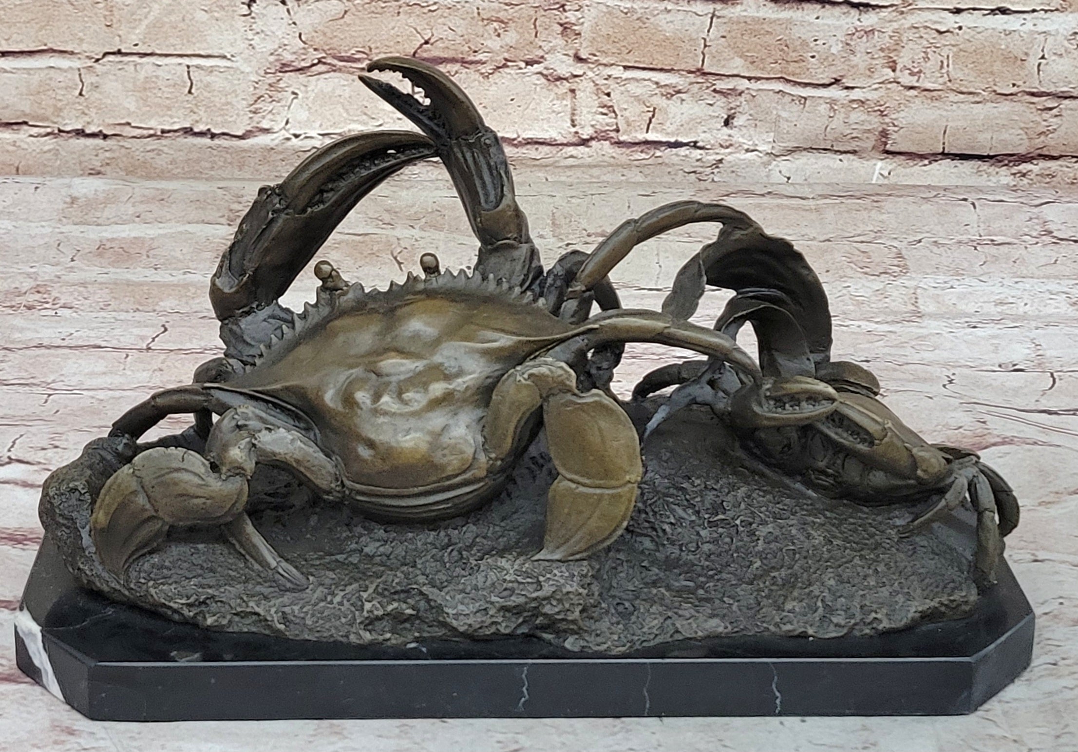 Bronze Crab Sculpture Coastal Marine on Marble Base