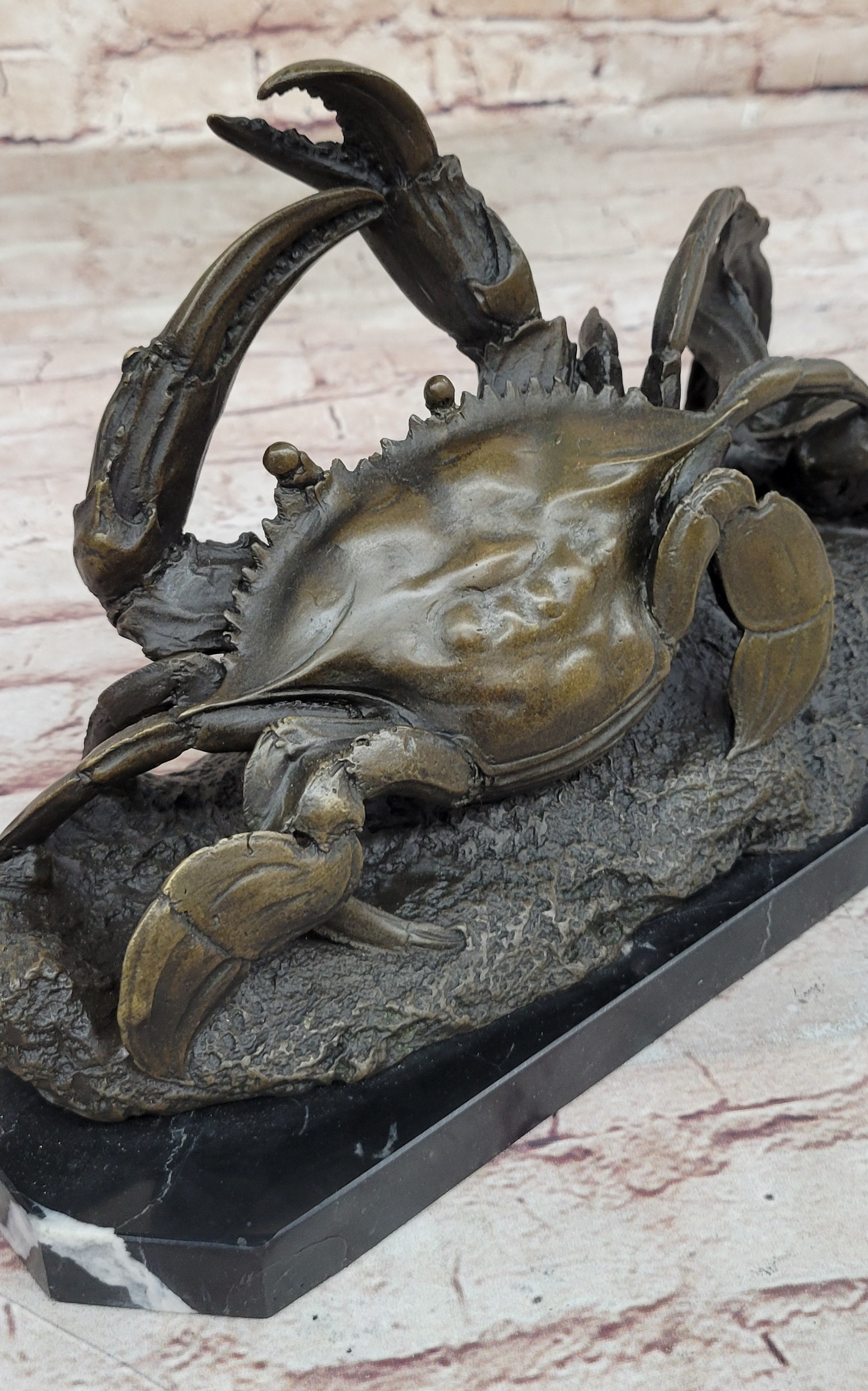 Bronze Crab Sculpture Coastal Marine on Marble Base
