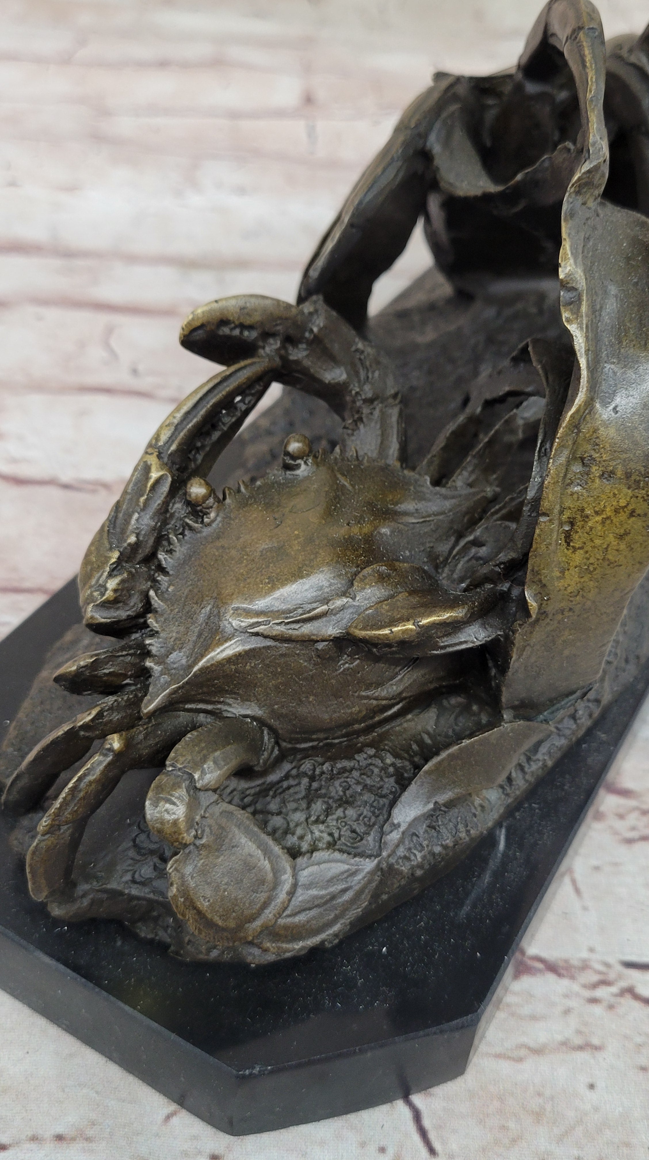 Bronze Crab Sculpture Coastal Marine on Marble Base