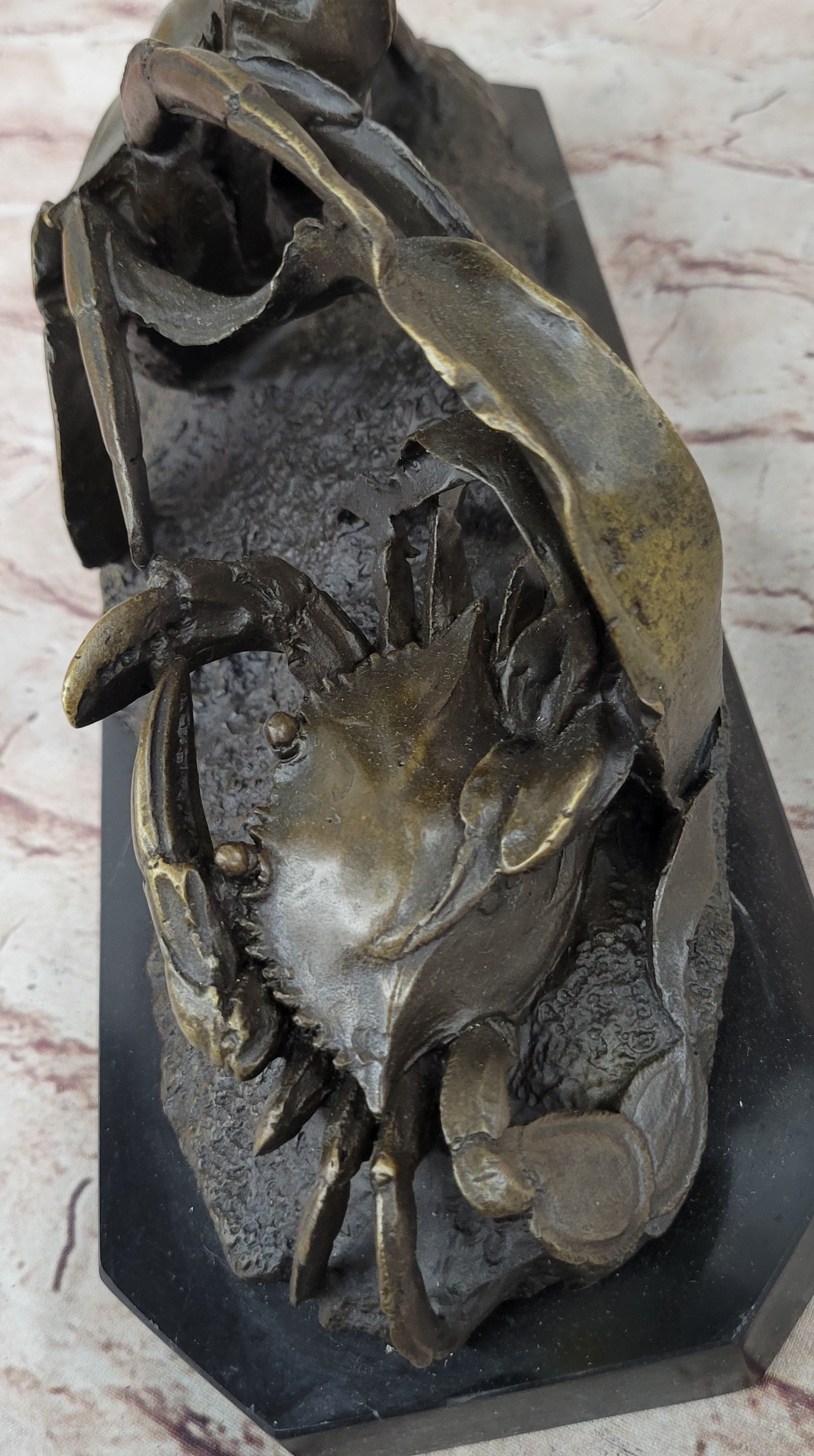 Bronze Crab Sculpture Coastal Marine on Marble Base