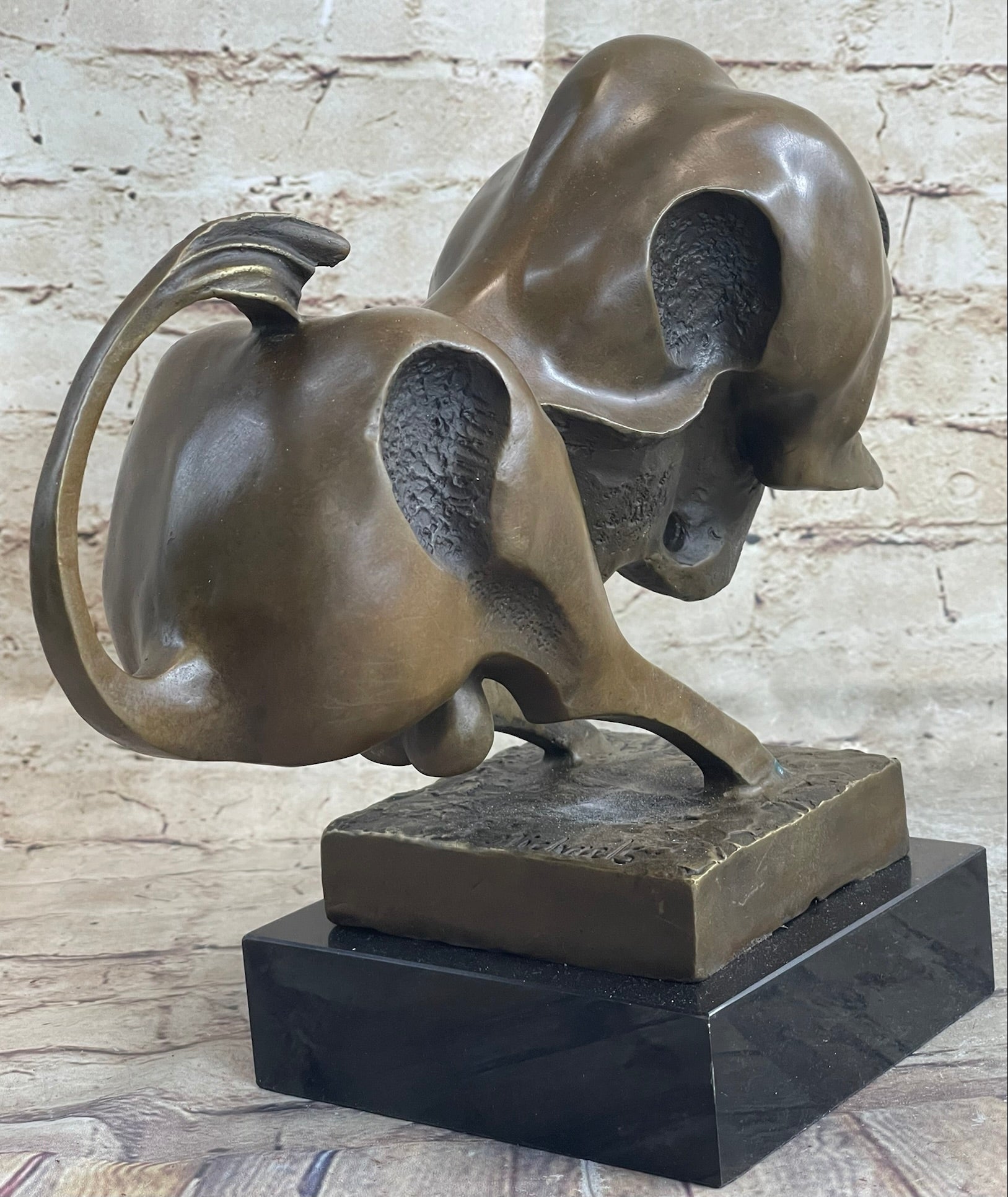 Abstract Surreal Charging Bull Bronze Sculpture 10"x 14"