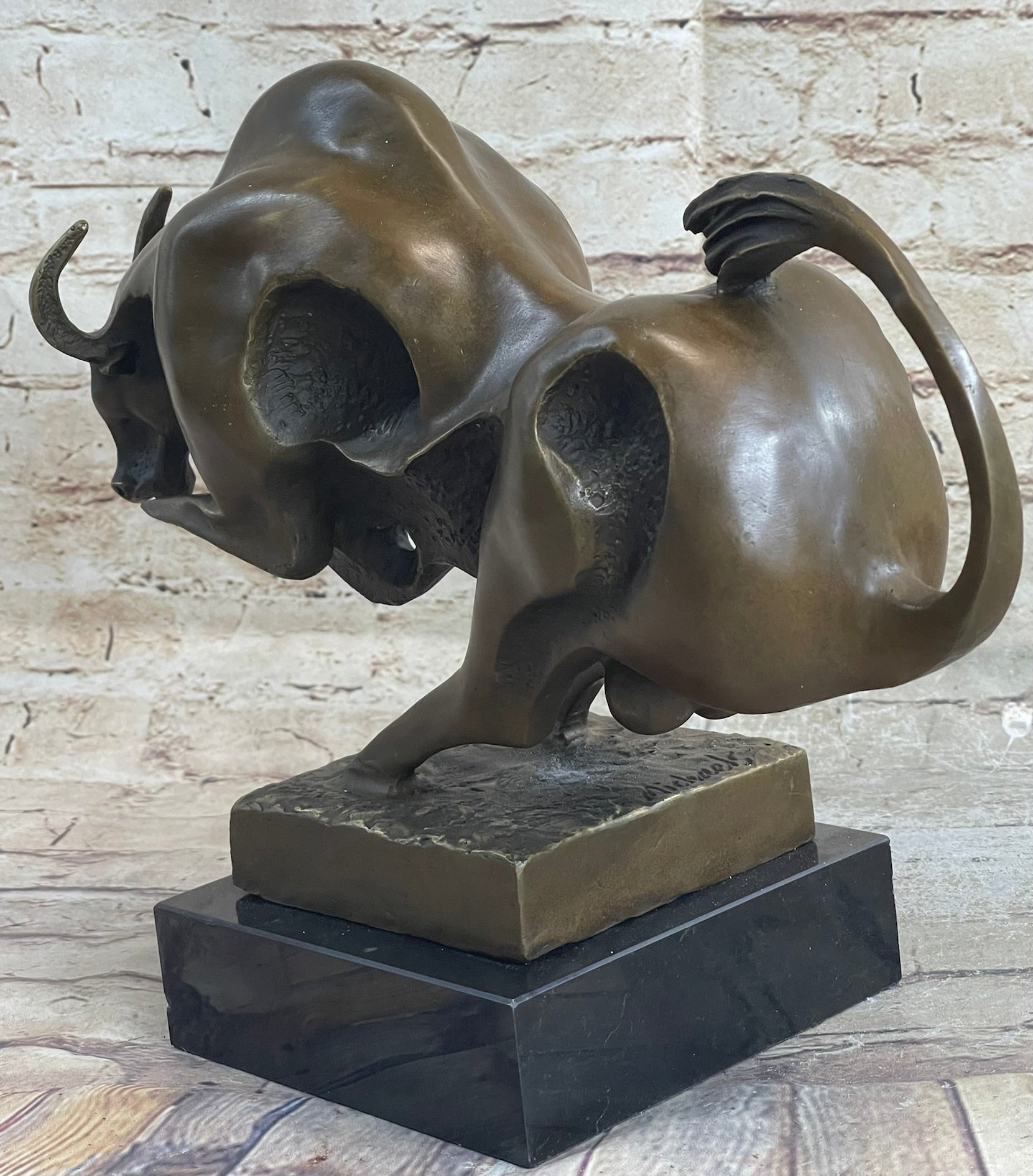 Abstract Surreal Charging Bull Bronze Sculpture 10"x 14"