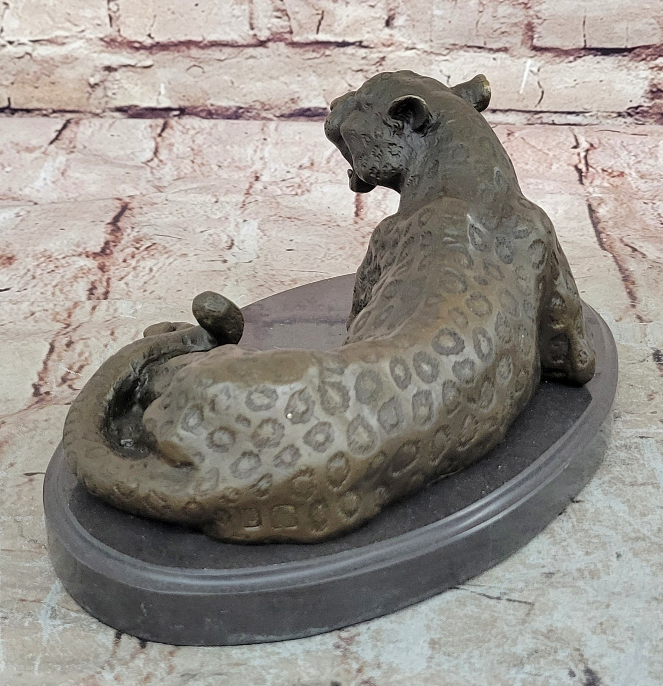 Signed Milo Jaguar Cheetah Wildlife Marble Base Bronze
