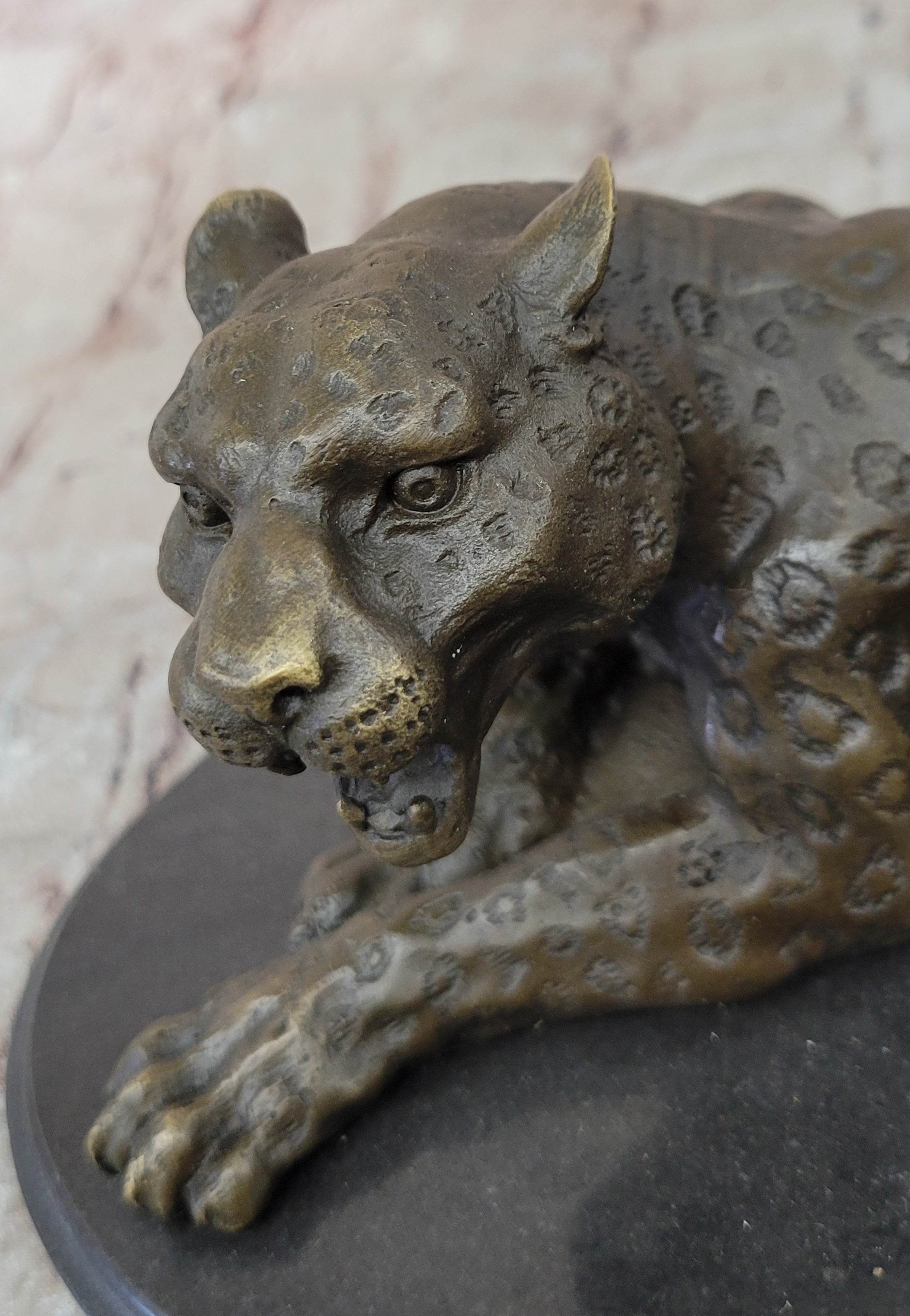 Signed Milo Jaguar Cheetah Wildlife Marble Base Bronze