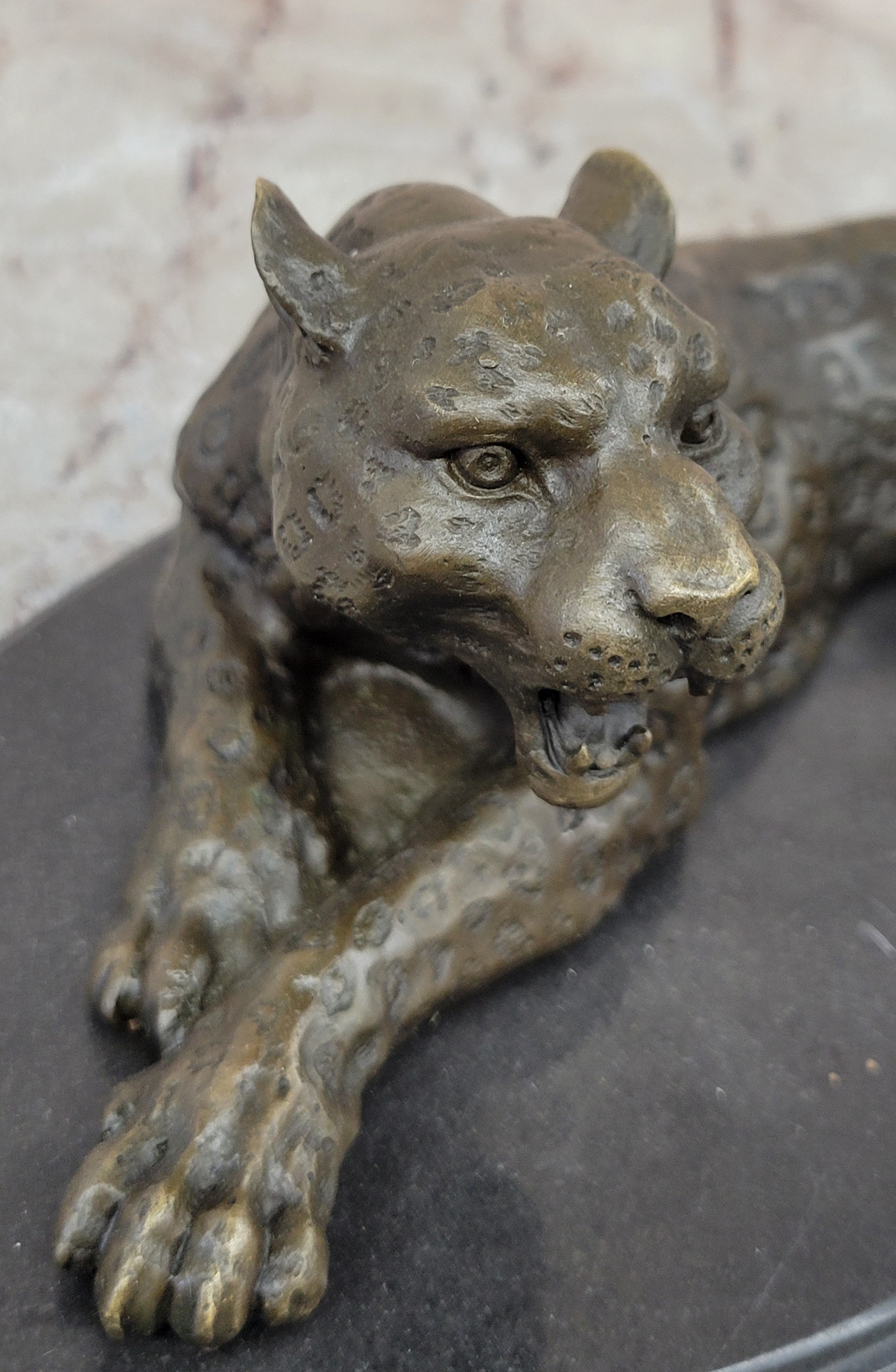 Signed Milo Jaguar Cheetah Wildlife Marble Base Bronze