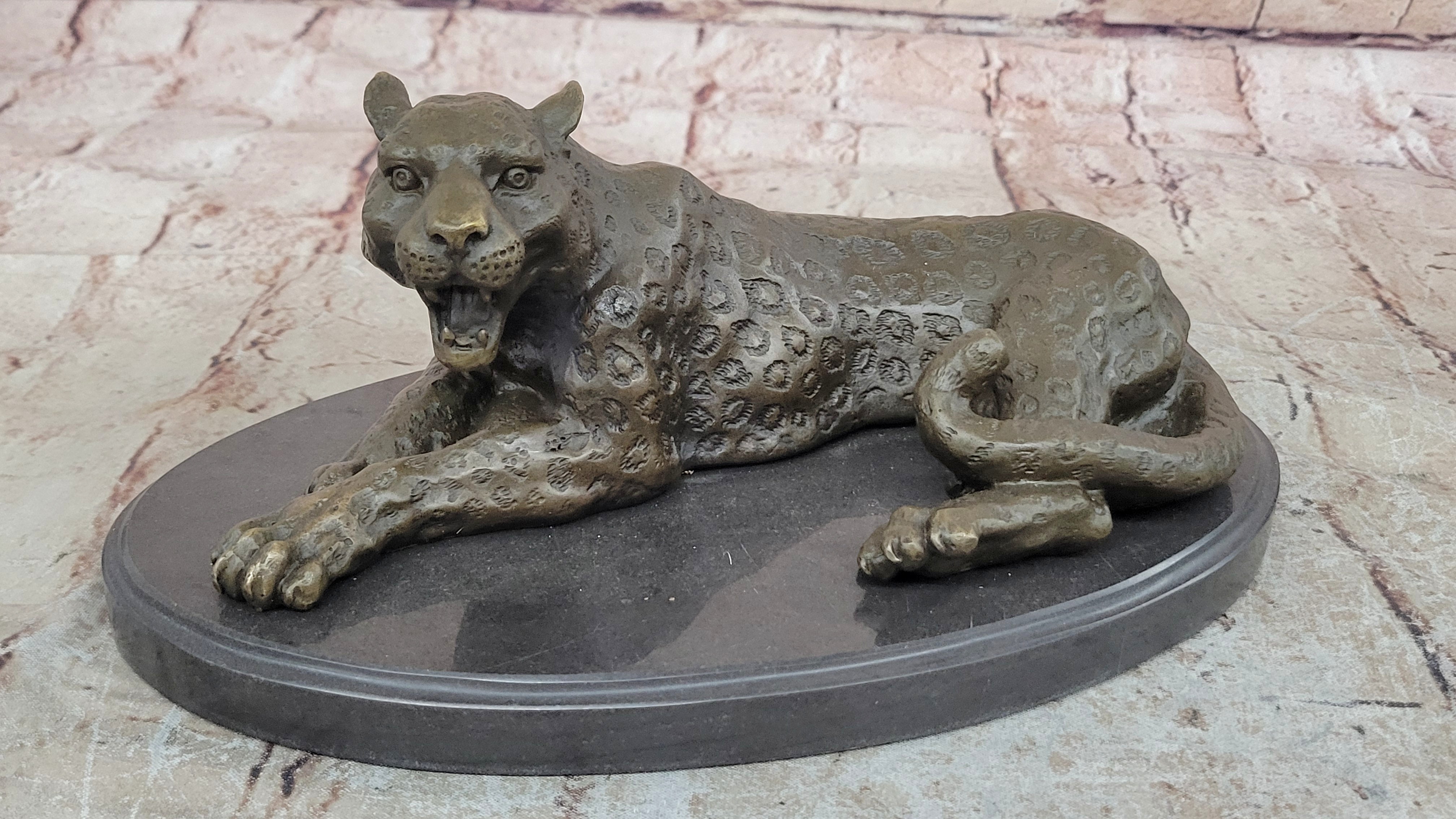 Signed Milo Jaguar Cheetah Wildlife Marble Base Bronze