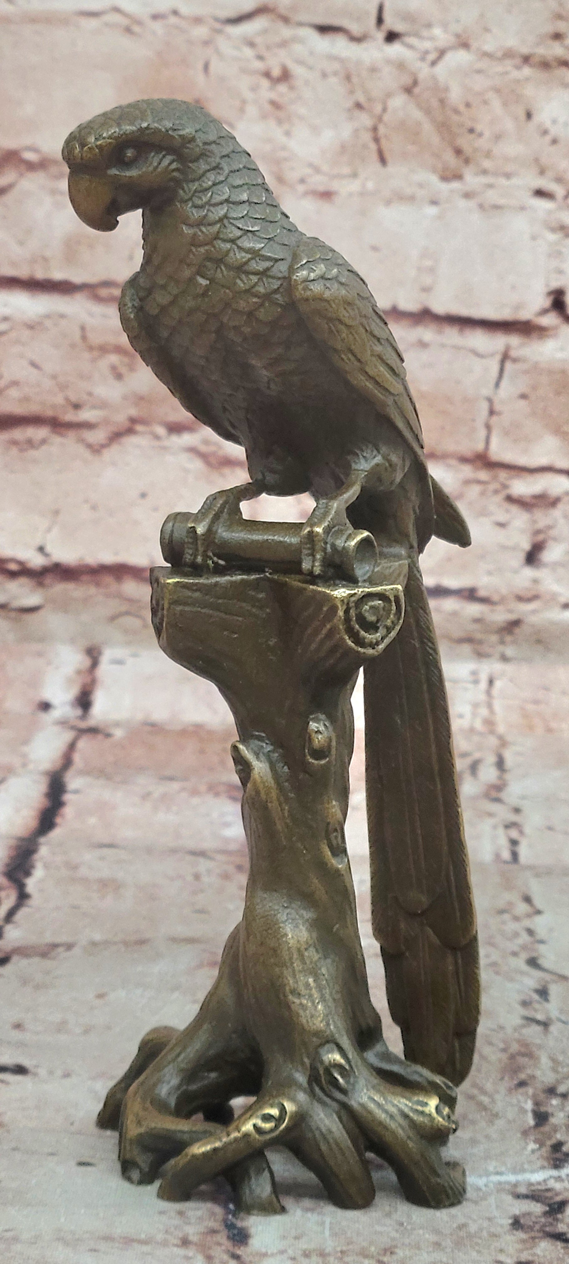 Bronze Parrot Macaw Bird Bronze Figure Sculpture Antique Style by Milo