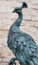 Bronze Peacock Sculpture Green Patina Marble Base