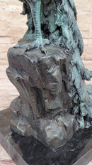 Bronze Peacock Sculpture Green Patina Marble Base