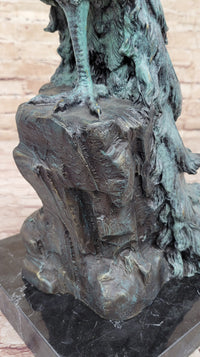 Bronze Peacock Sculpture Green Patina Marble Base